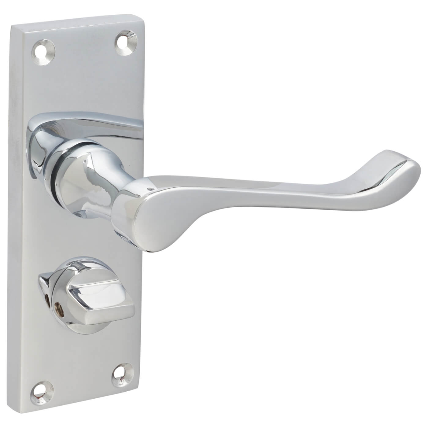 Polished Chrome Victorian Scroll Privacy Door Handles - Short Plate - 118 x 42mm - view 5