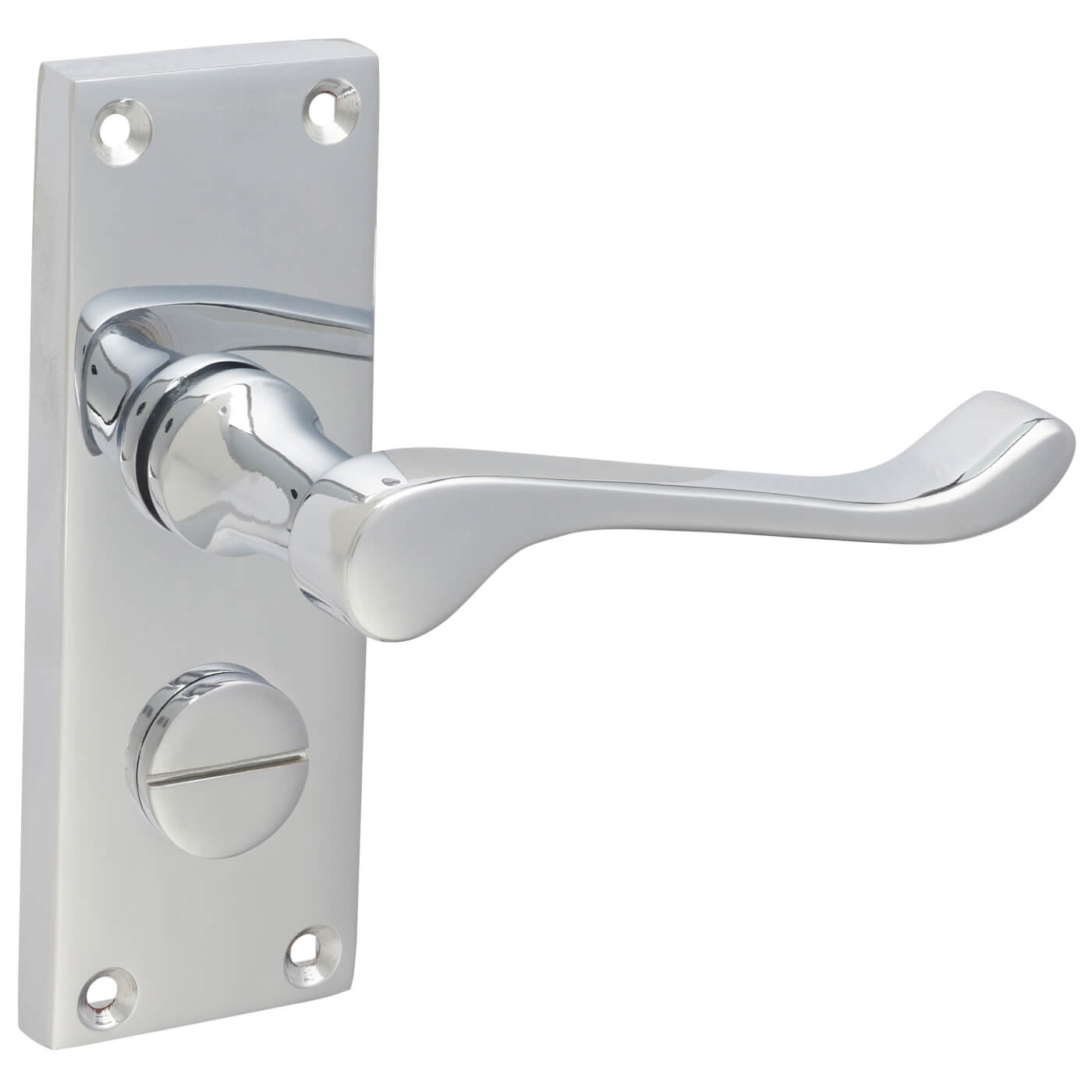Polished Chrome Victorian Scroll Privacy Door Handles - Short Plate - 118 x 42mm - view 6