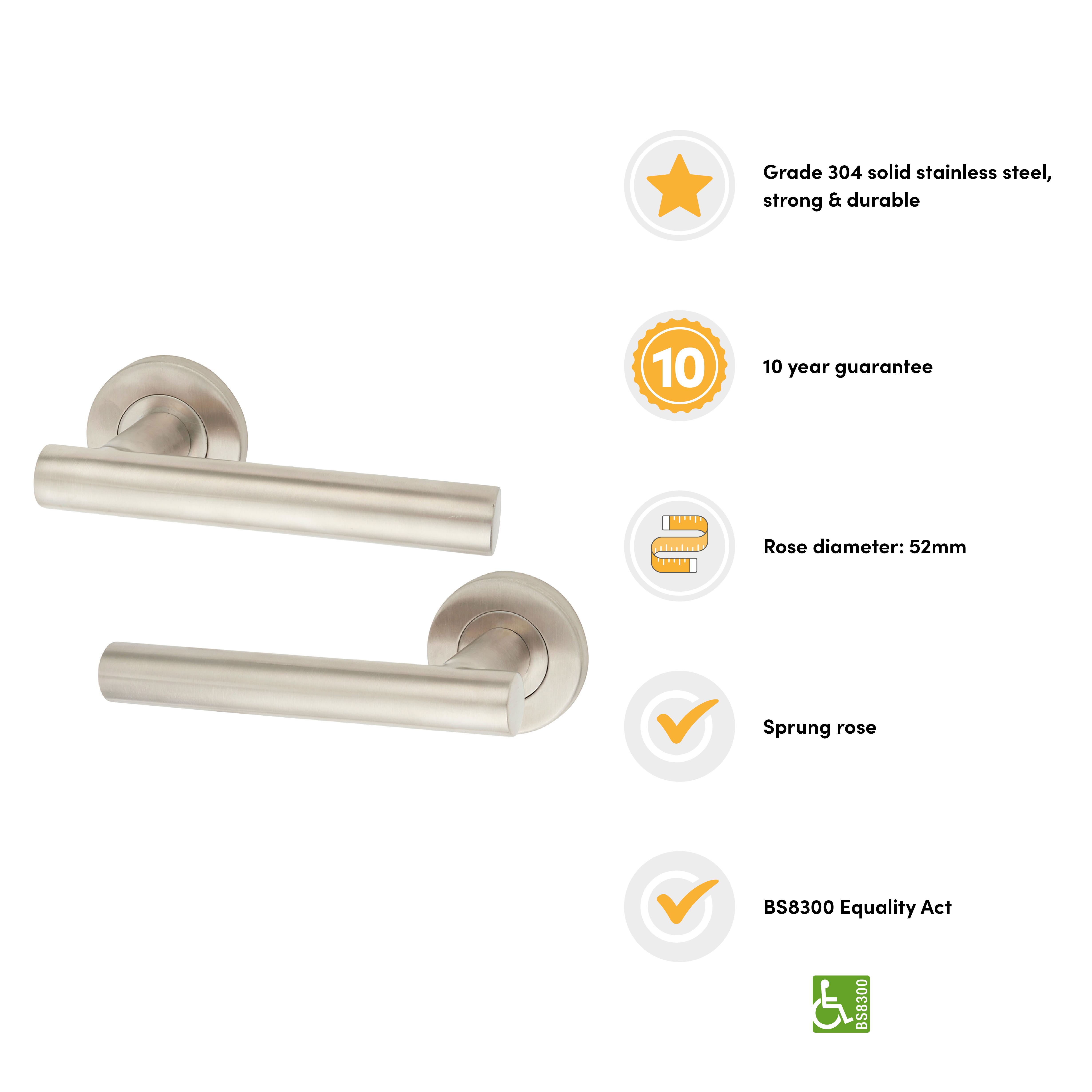 Satin Stainless Steel 19mm Straight T-Bar Door Handles on Round Rose - view 3