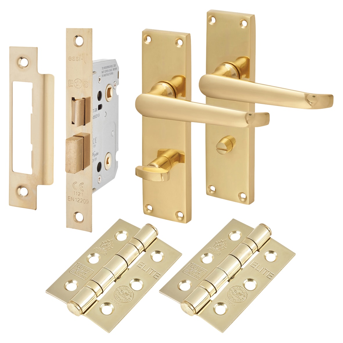 Polished Brass Victorian Straight Bathroom Lock Door Handles Pack - view 2