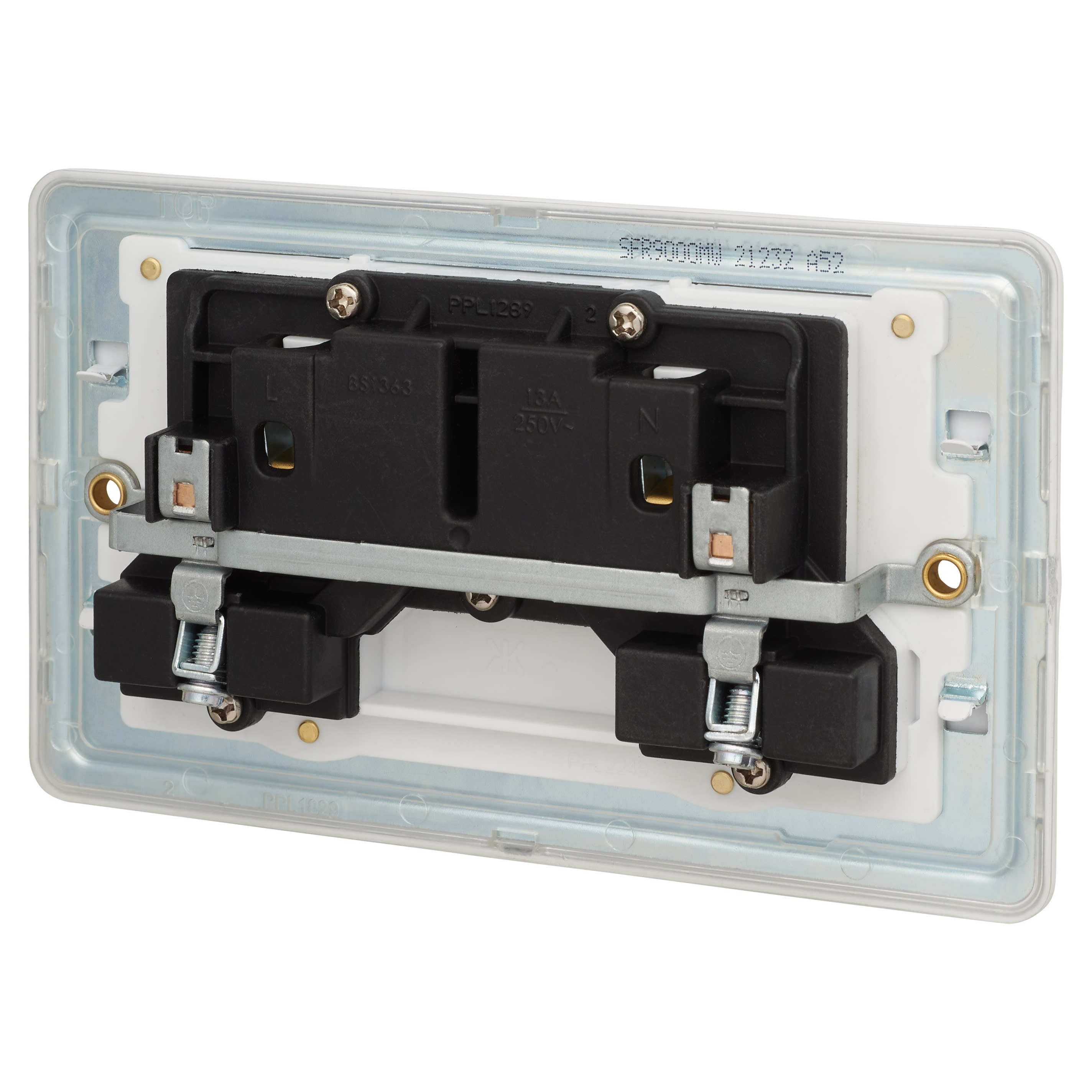 13A 2 Gang Screwless Flat Plate Switched DP Switched Socket - Matt White/White Insert - view 3