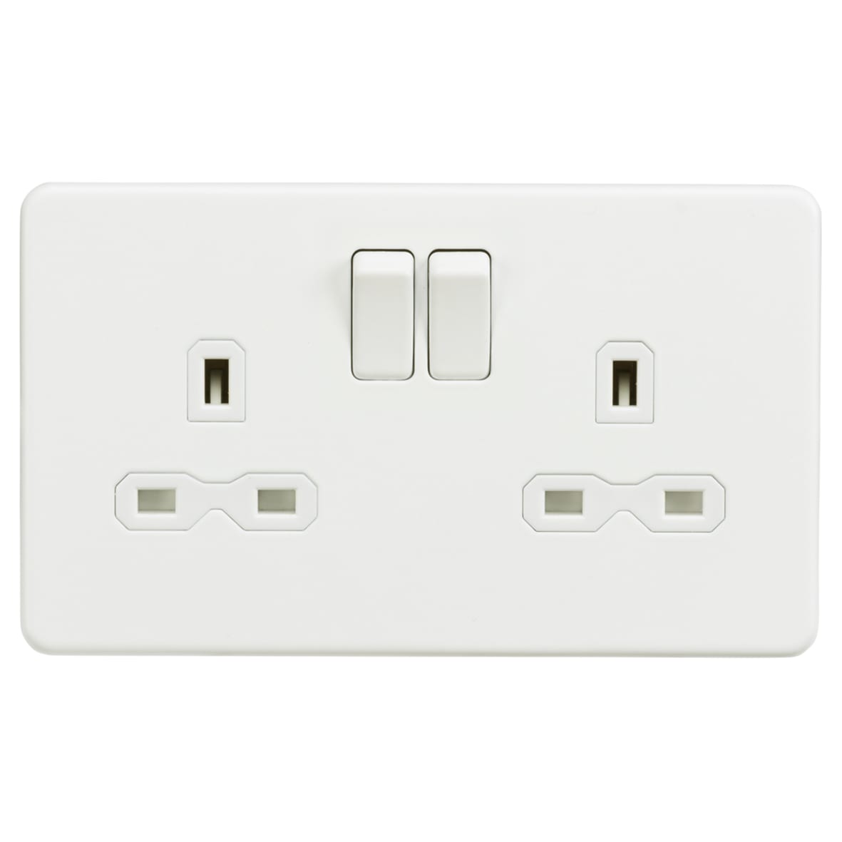 13A 2 Gang Screwless Flat Plate Switched DP Switched Socket - Matt White/White Insert - view 4
