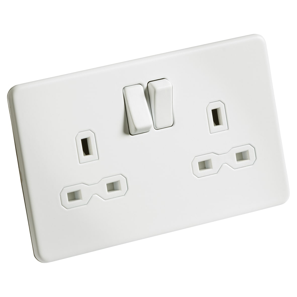 13A 2 Gang Screwless Flat Plate Switched DP Switched Socket - Matt White/White Insert - view 5