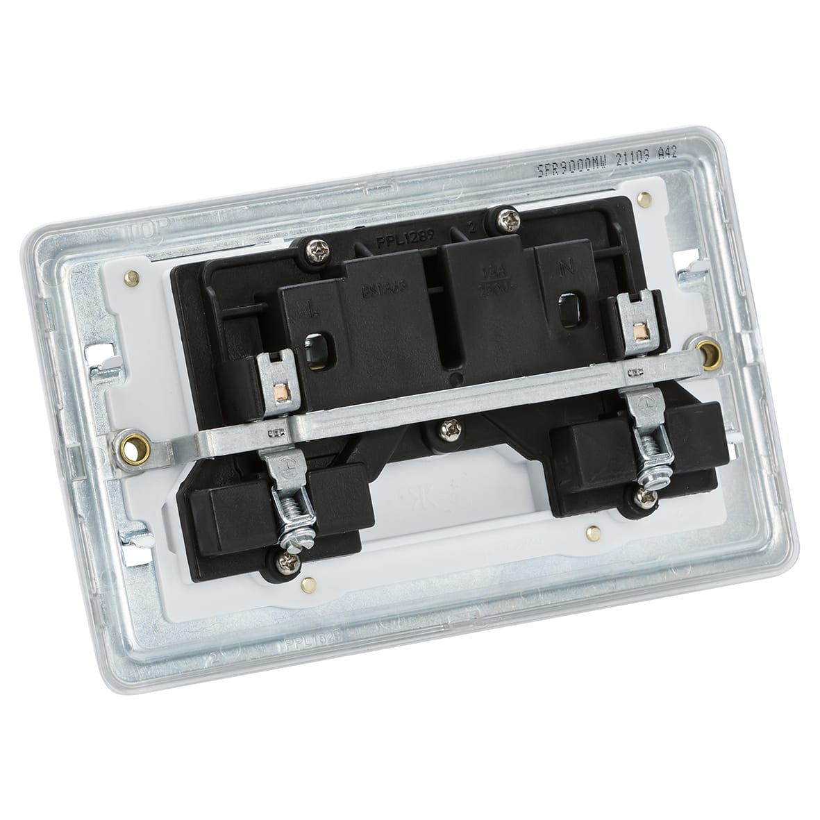 13A 2 Gang Screwless Flat Plate Switched DP Switched Socket - Matt White/White Insert - view 6