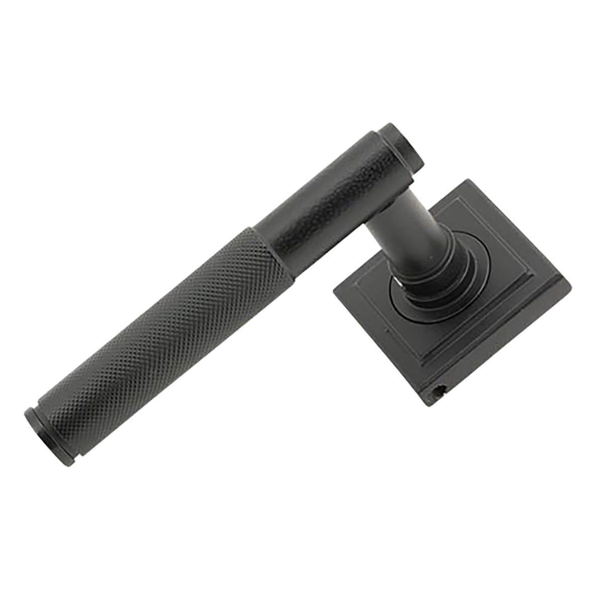 Matt Black Knurled Door Handles on Square Rose - Brompton Range - view 2