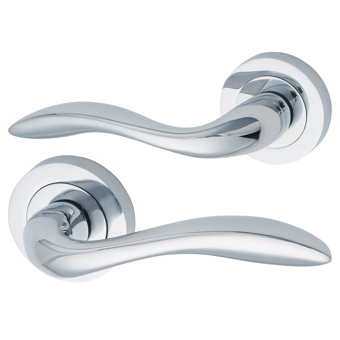 Polished Chrome Bathroom Lock Door Handles on Rose Pack - Sussex Range - view 2
