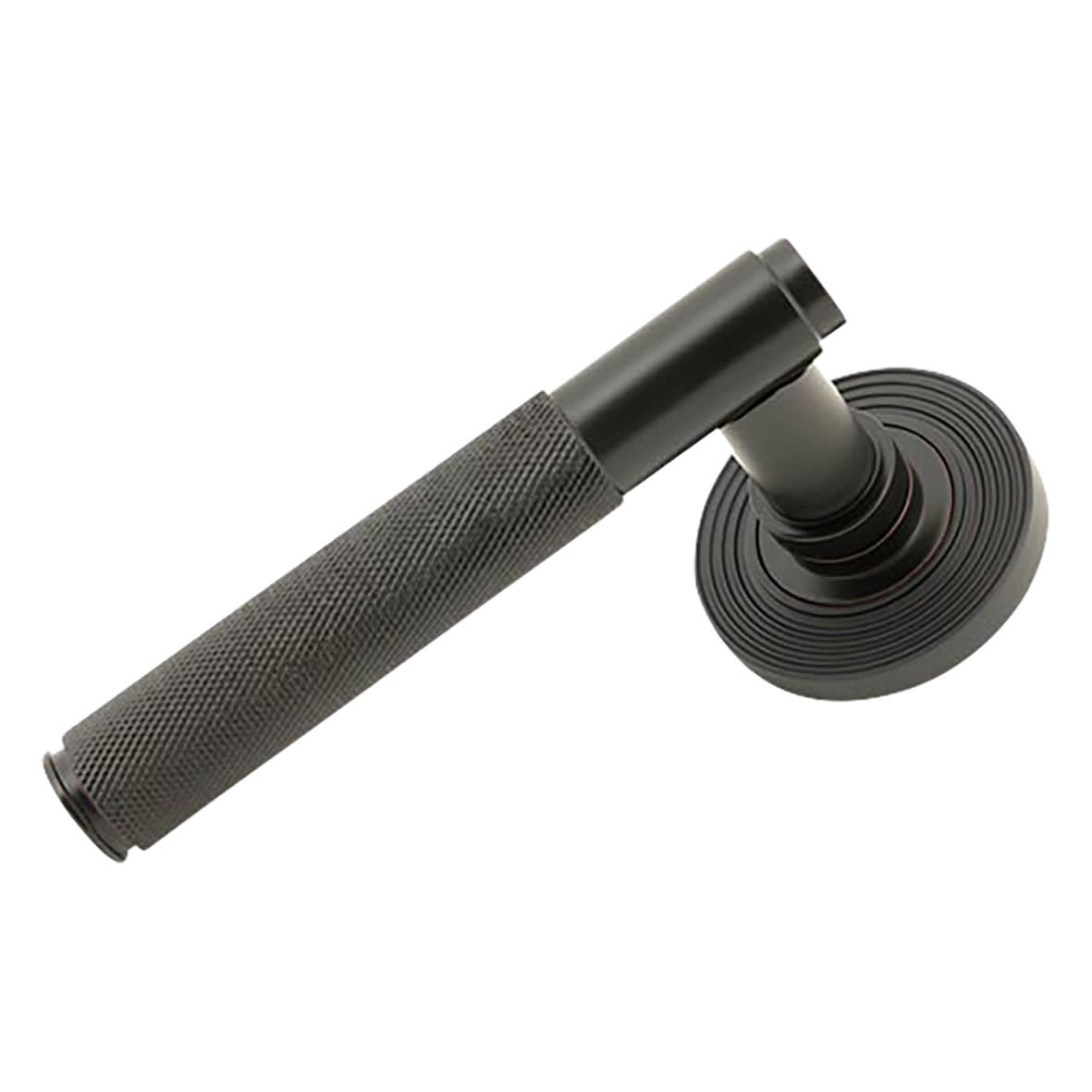 Aged Bronze Knurled Door Handles on Round Beehive Rose - Brompton Range - view 2