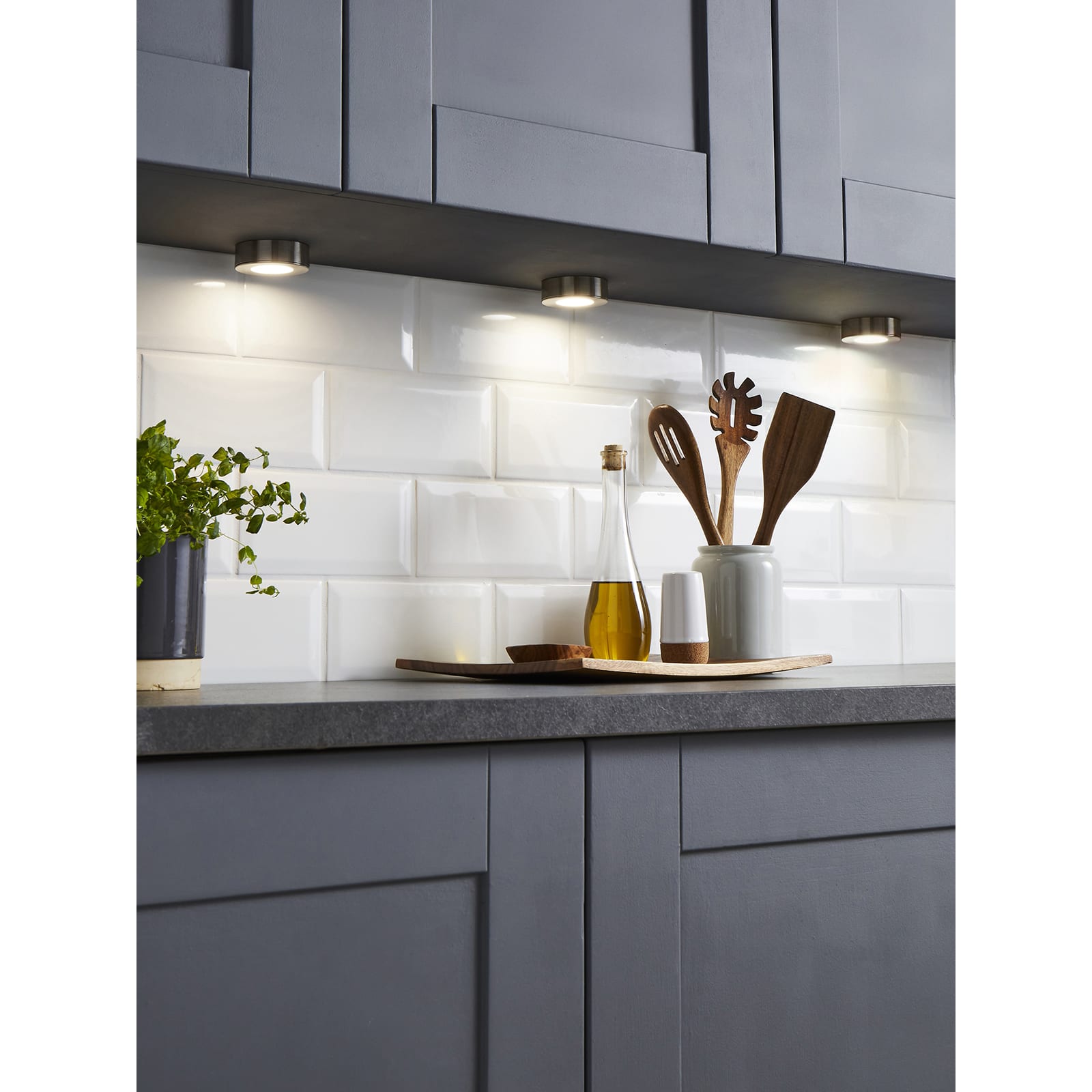 Rome 1.5W LED Round Cabinet Downlight - 4000K Cool White - Satin Nickel - Pack of 3 - view 3