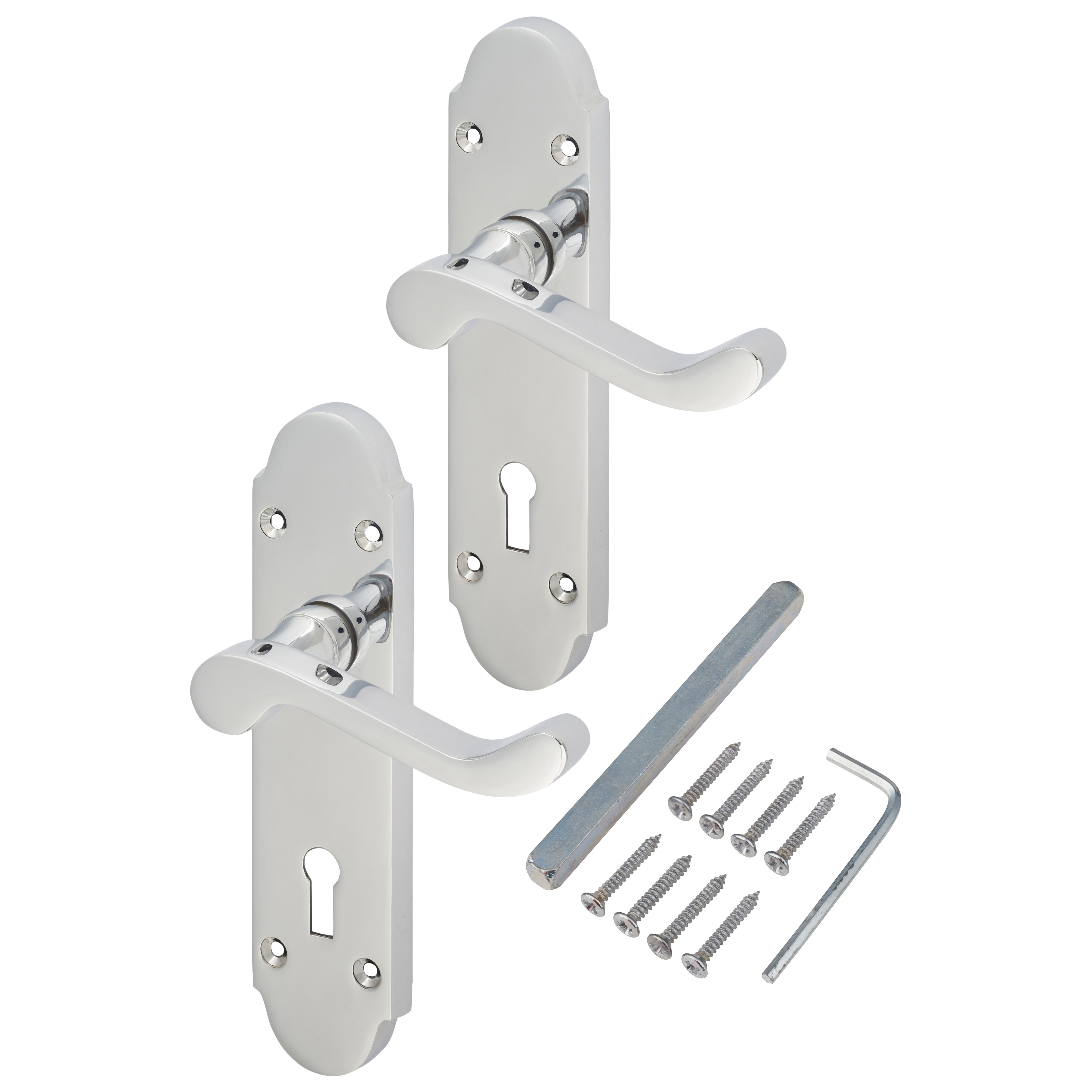 Polished Chrome Victorian Summer Scroll Keyhole Lock Door Handles - 168 x 40mm - view 3