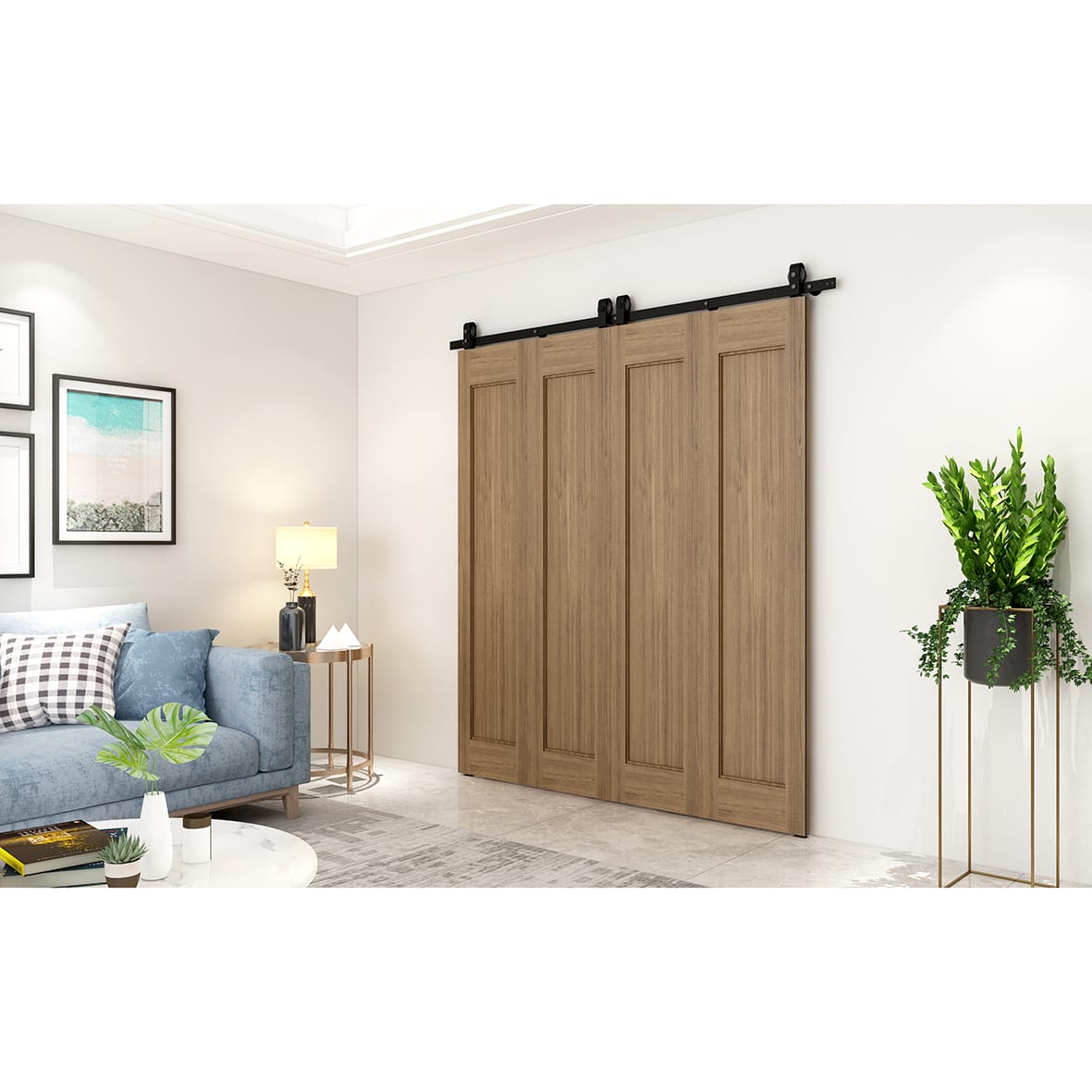 Barn Bi-Folding Sliding Door Gear Kit - 2000mm Track - 4 Doors - 40kg Max Door Weight - Black - view 2