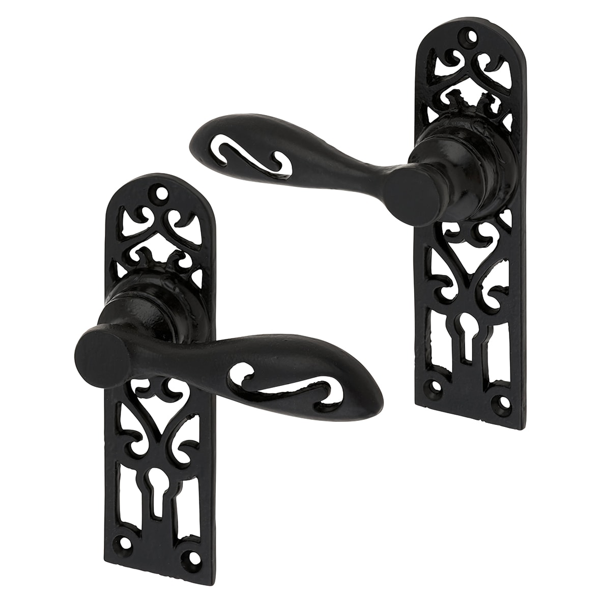 Antique Black Cottage Keyhole Lock Door Handles - 134 x 38mm - view 2