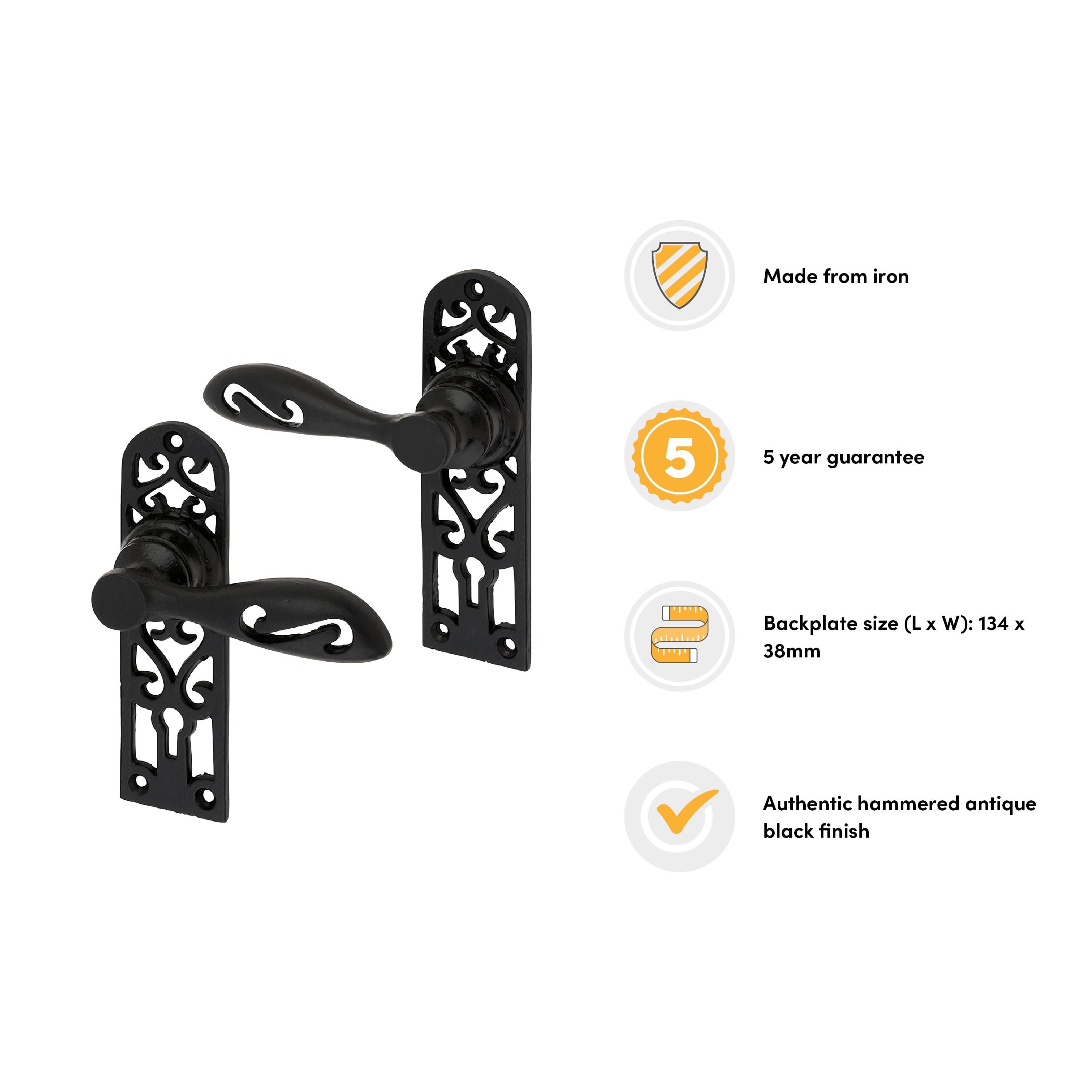 Antique Black Cottage Keyhole Lock Door Handles - 134 x 38mm - view 3