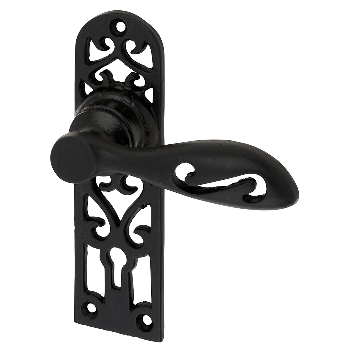 Antique Black Cottage Keyhole Lock Door Handles - 134 x 38mm - view 5