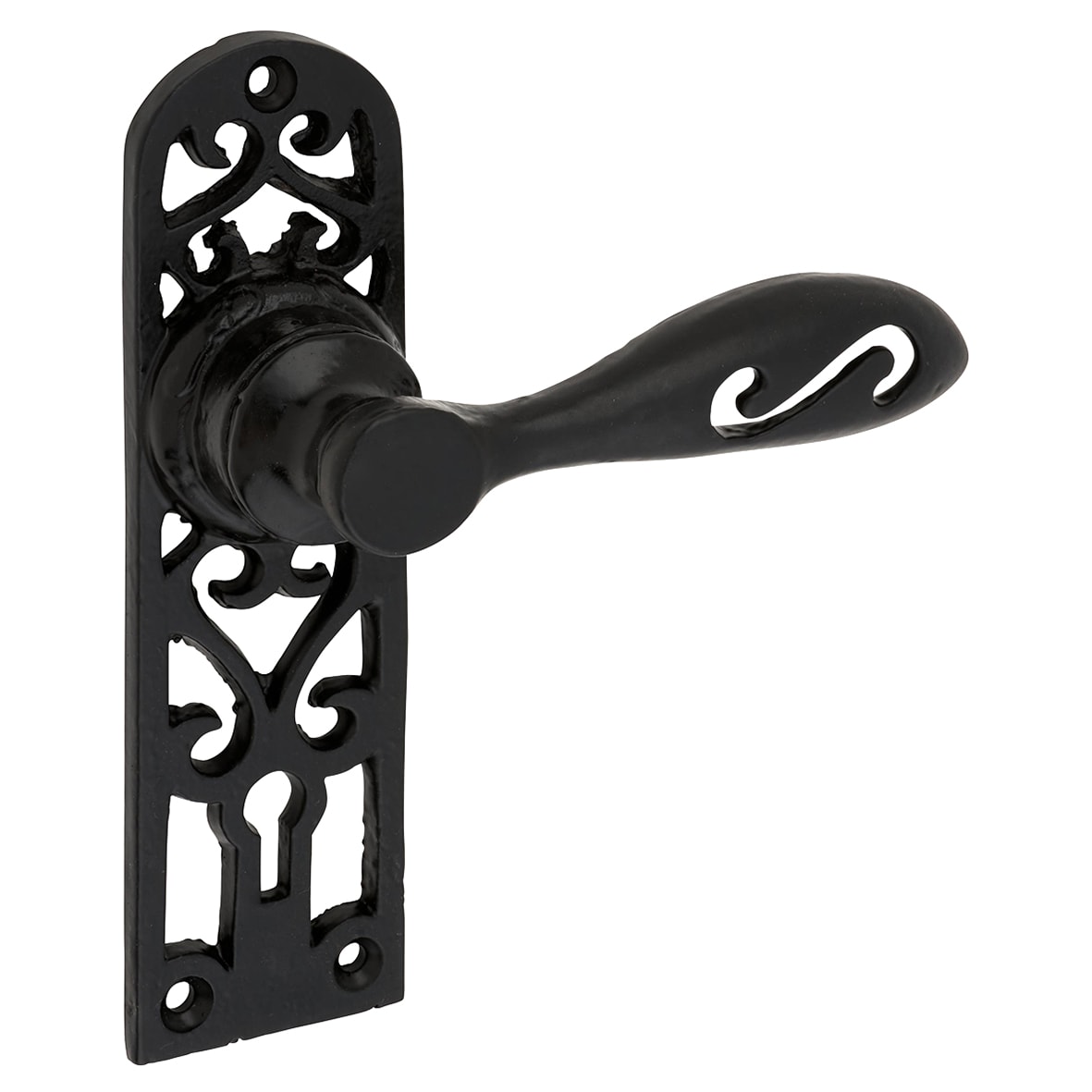 Antique Black Cottage Keyhole Lock Door Handles - 134 x 38mm - view 6