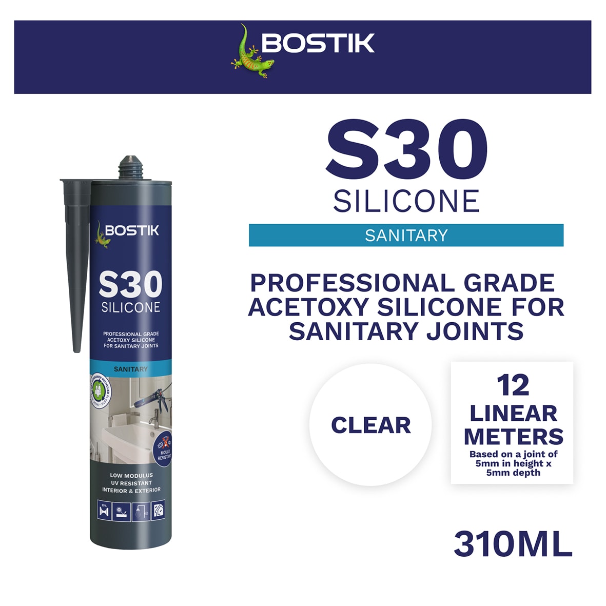 S30 Acetoxy Sanitary Sealant - 310ml - Clear - view 2