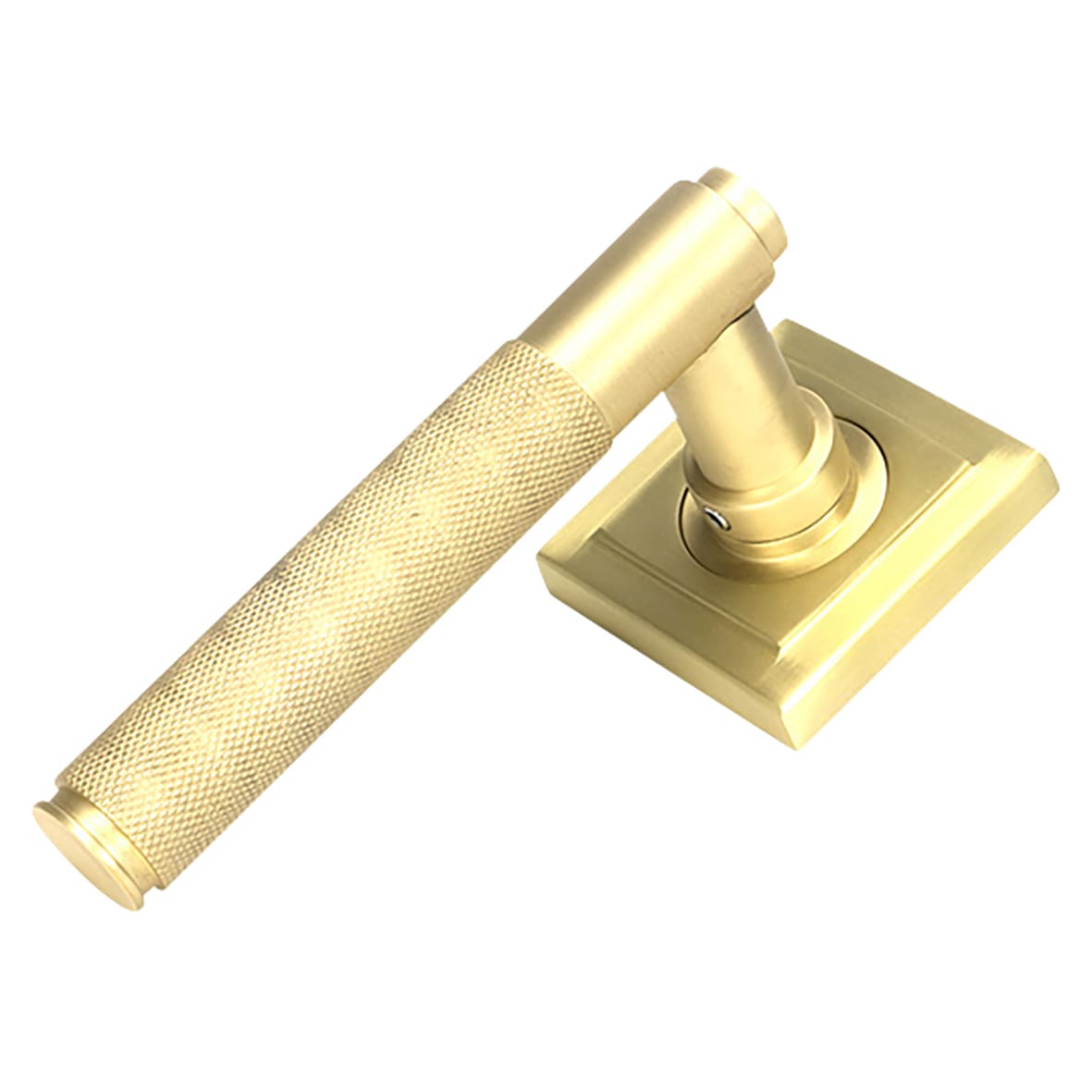 Satin Brass Knurled Door Handles on Square Rose - Brompton Range - view 2