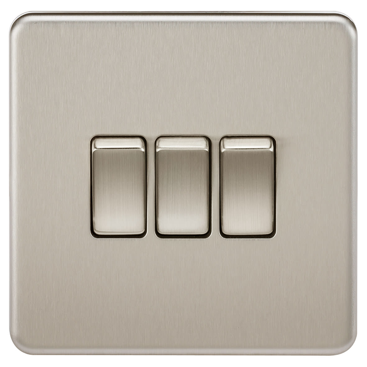 10AX 3 Gang Screwless Flat Plate Light Switch - Brushed Chrome - view 3