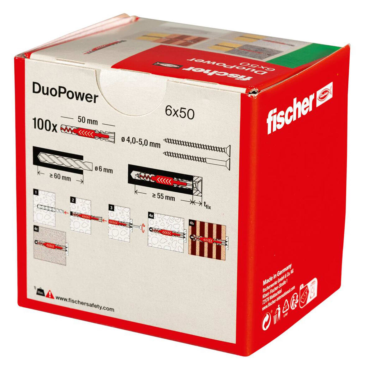 DuoPower Long Nylon Wall Plug - 6 x 50mm - Red & Grey - Pack of 100 - view 5