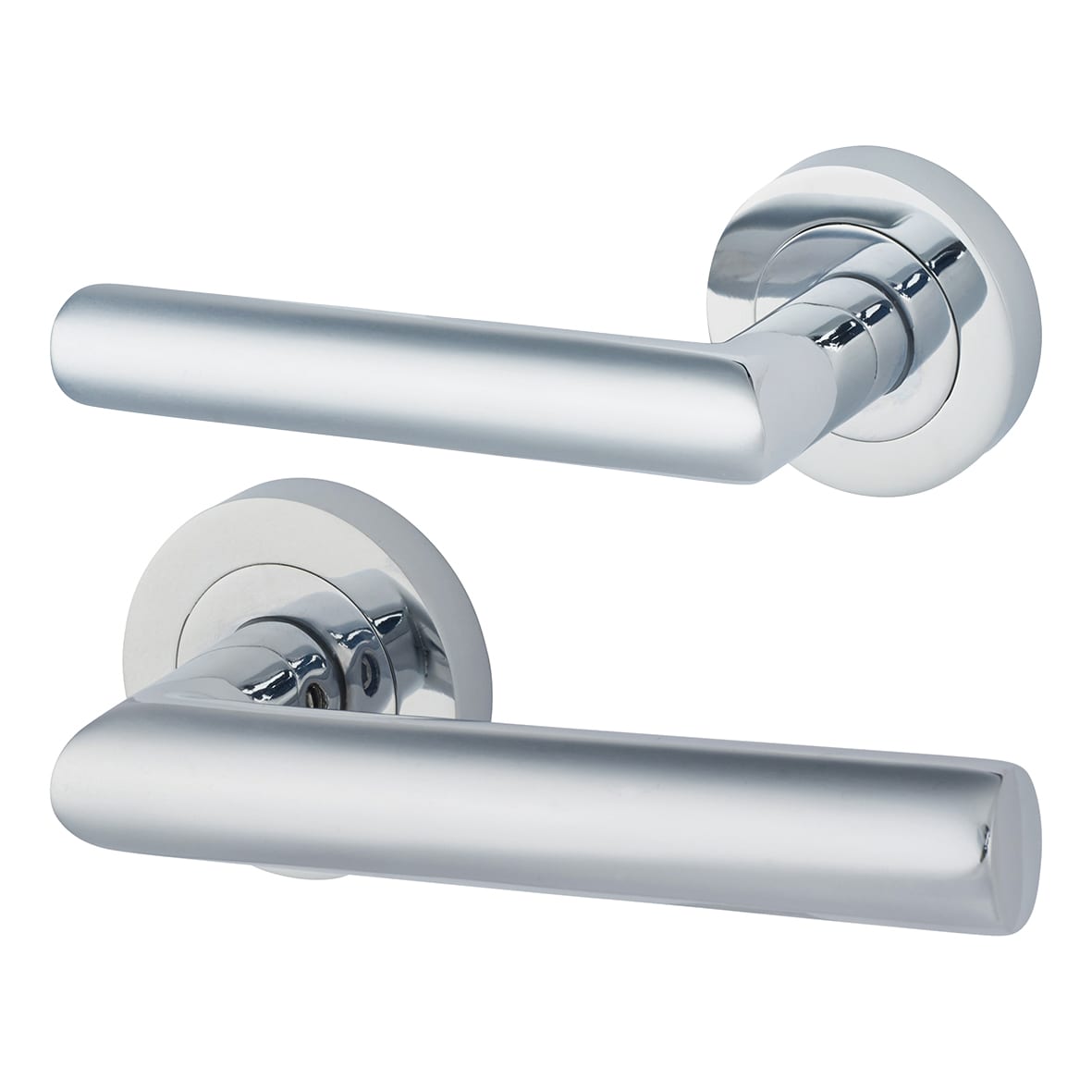 Polished Chrome Latch Door Handles on Rose Door Pack - Emily Range - view 2