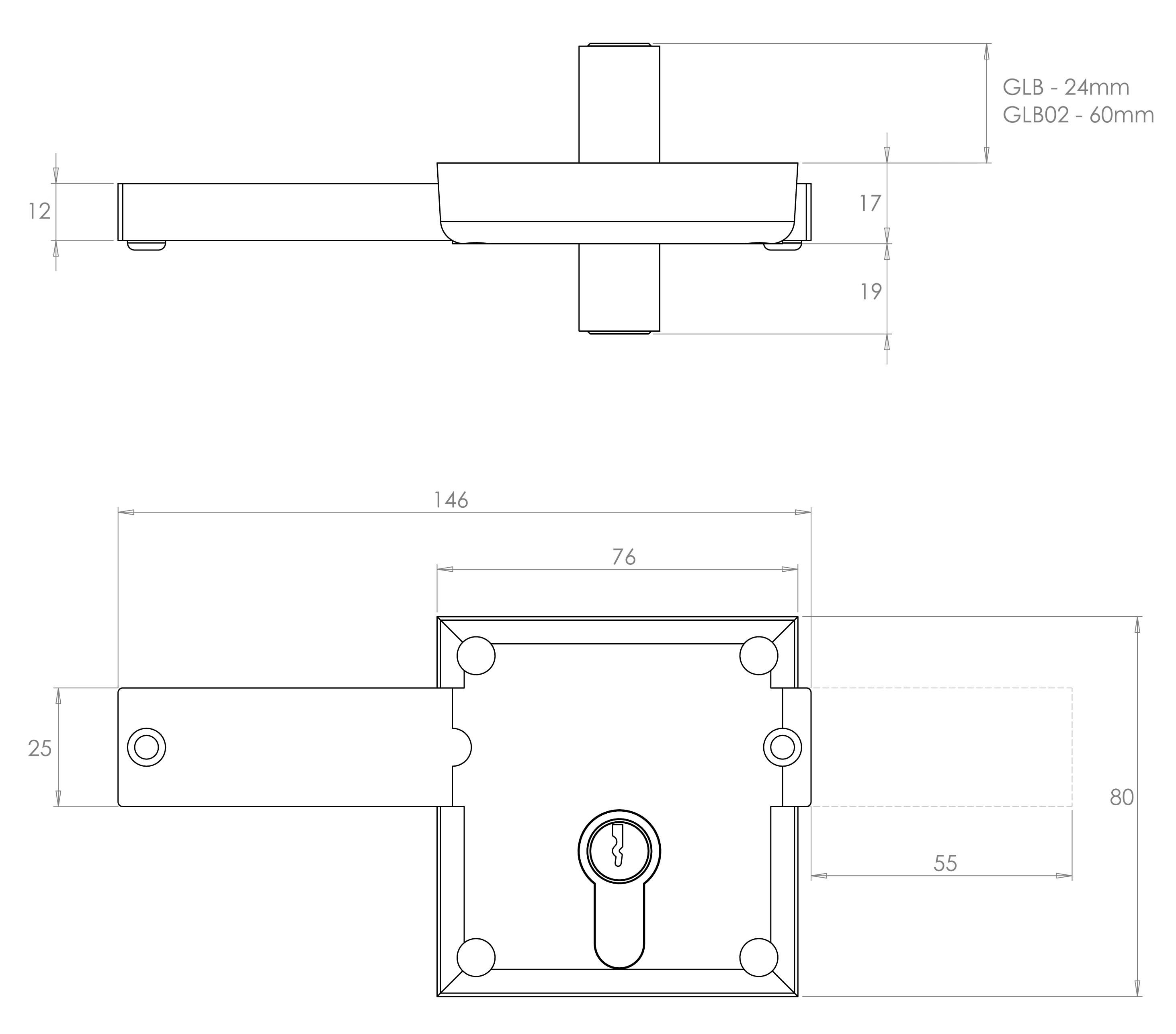 Locking Long Throw Gate Lock - 60mm Gate Thickness - 304 Stainless Steel - view 3