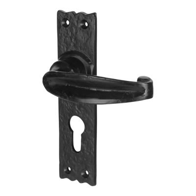 Antique Black Iron Tudor Euro Lock Door Handles - 152 x 38mm - view 2
