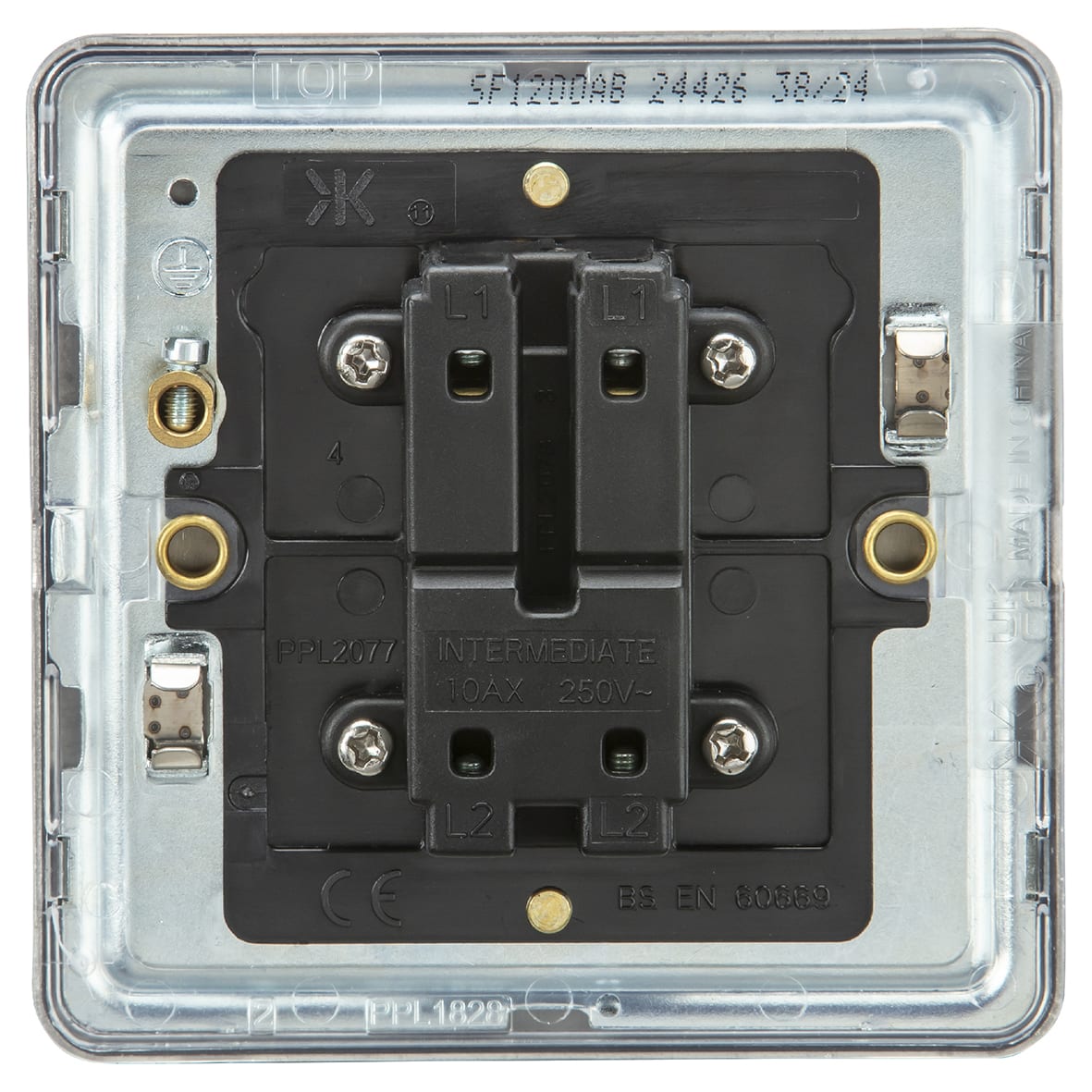 10AX 1 Gang Screwless Flat Plate Intermediate Light Switch - Antique Brass - view 3