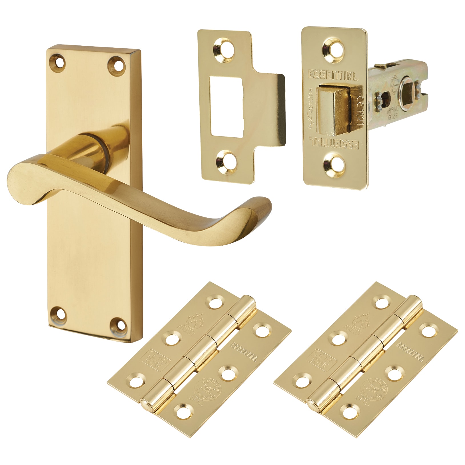 Polished Brass Budget Scroll Latch Door Handles Pack - Short Plate - view 2