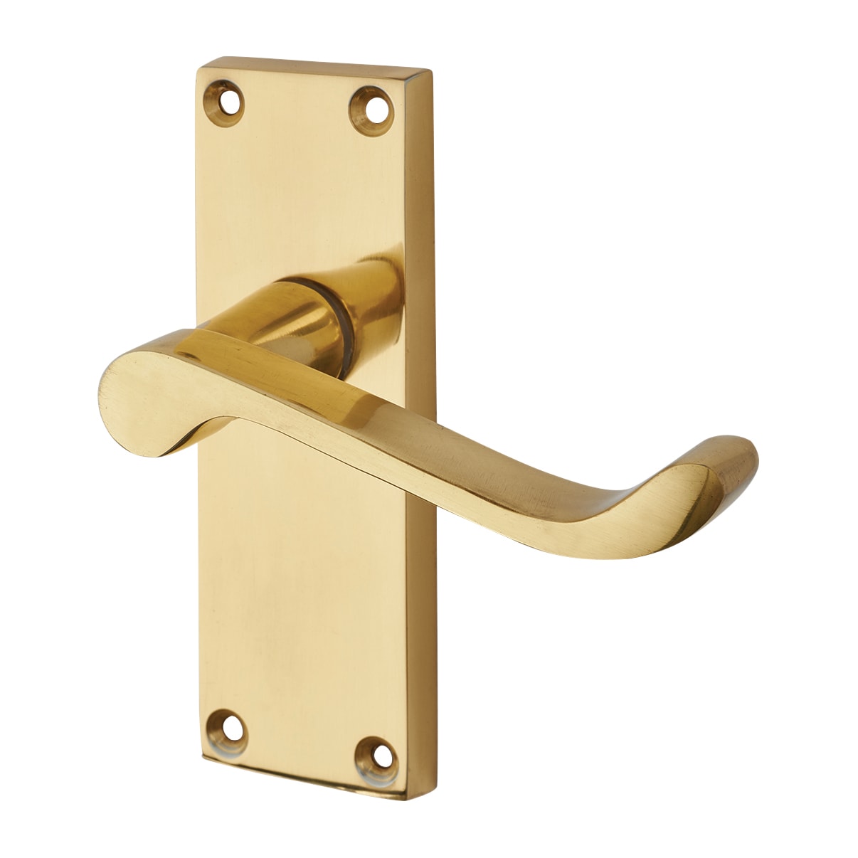 Polished Brass Budget Scroll Latch Door Handles Pack - Short Plate - view 3