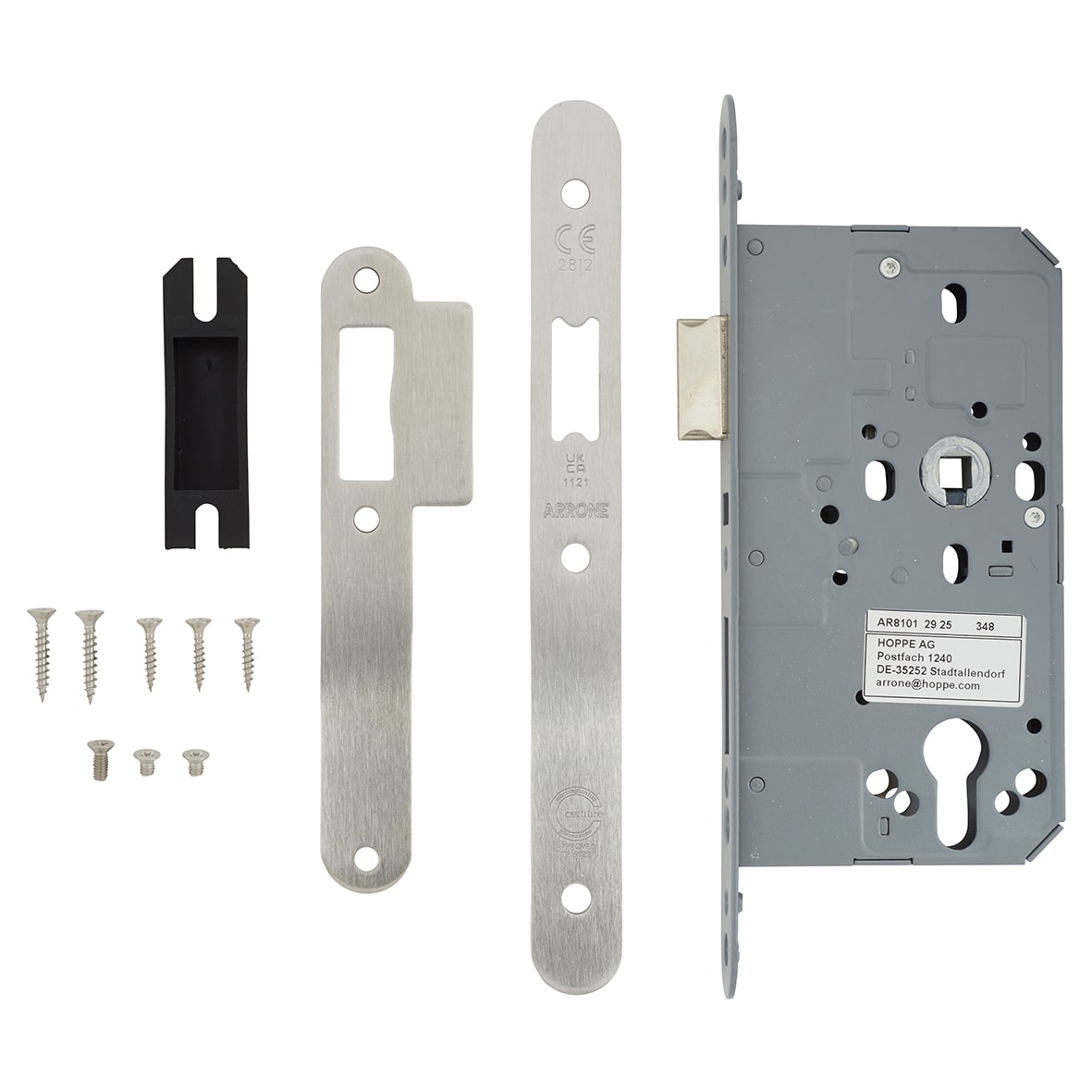 DIN Upright Latch - 88mm Case - 60mm Backset - Radius - Satin Stainless Steel - view 2