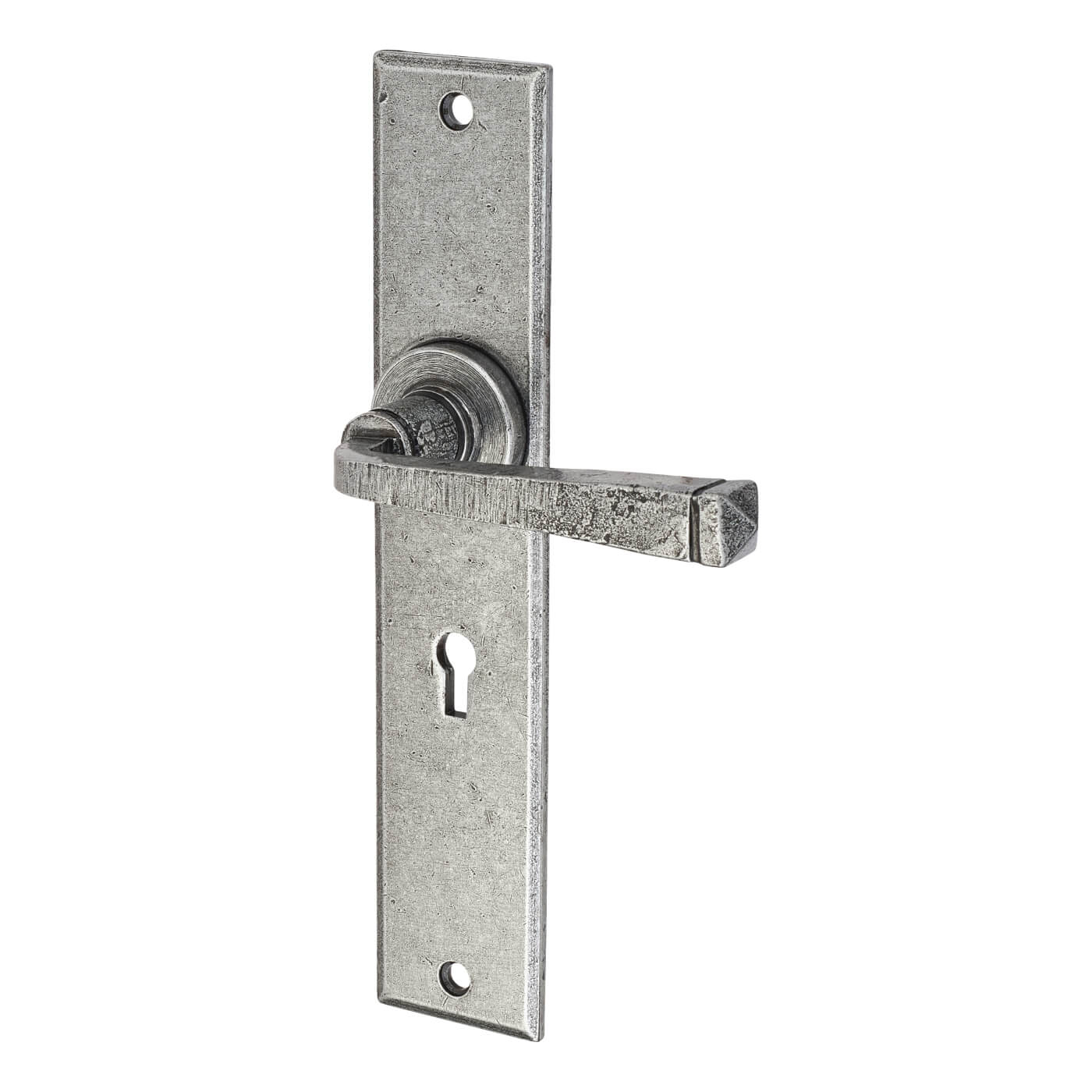 Pewter Keyhole Lock Door Handles - Long Plate - York Range - 241 x 48mm - view 2
