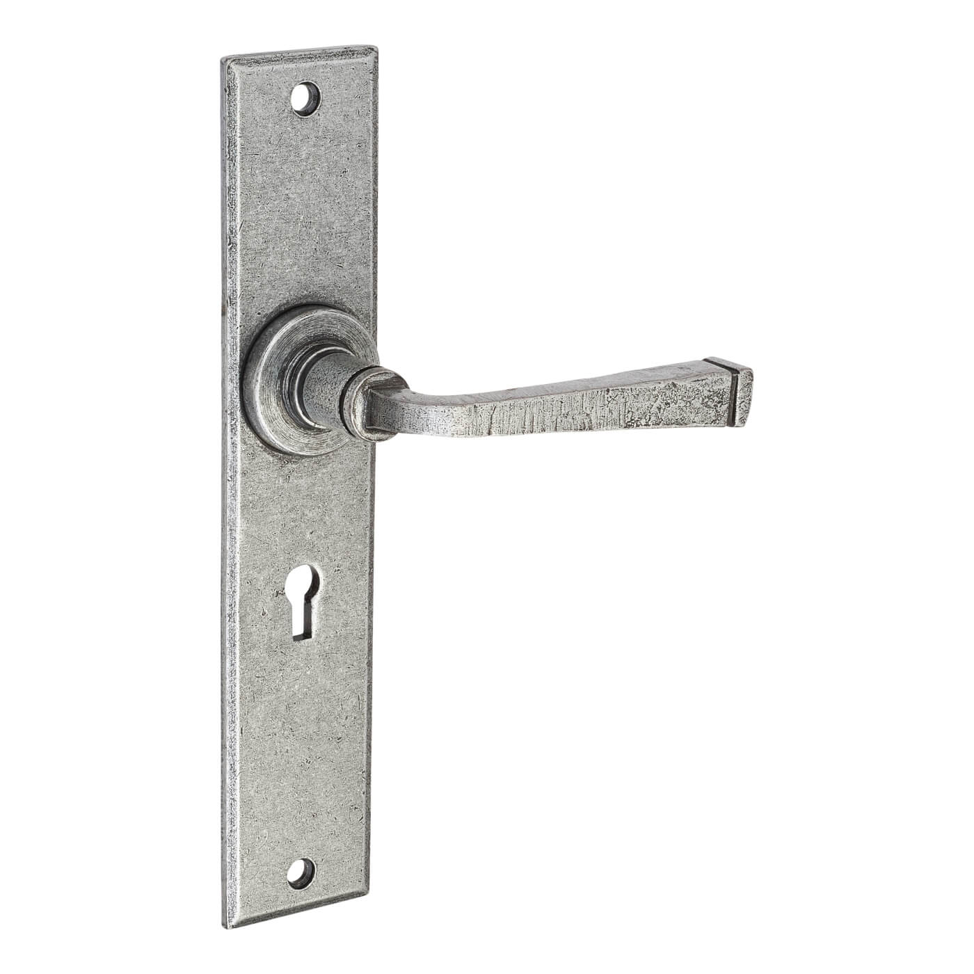 Pewter Keyhole Lock Door Handles - Long Plate - York Range - 241 x 48mm - view 3