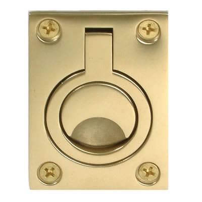 Rectangular Flush Ring Cabinet Pull Handle - 62 x 44mm - PVD Brass - view 2