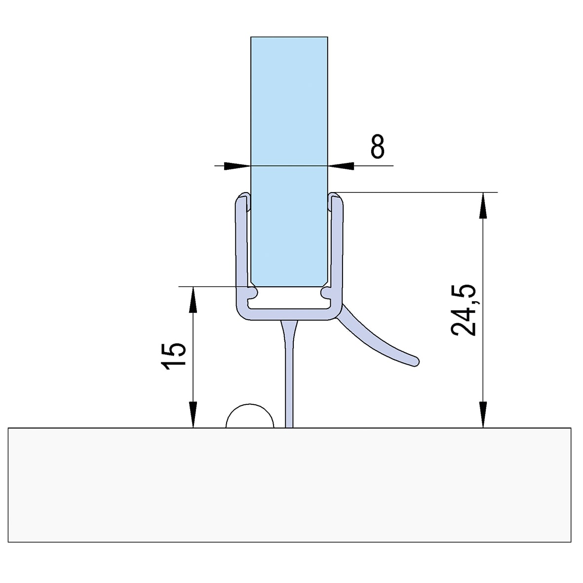 Clear PVC Shower Seal - Bottom Wipe Seal with Deflector - Suits 6-8mm Glass - view 5
