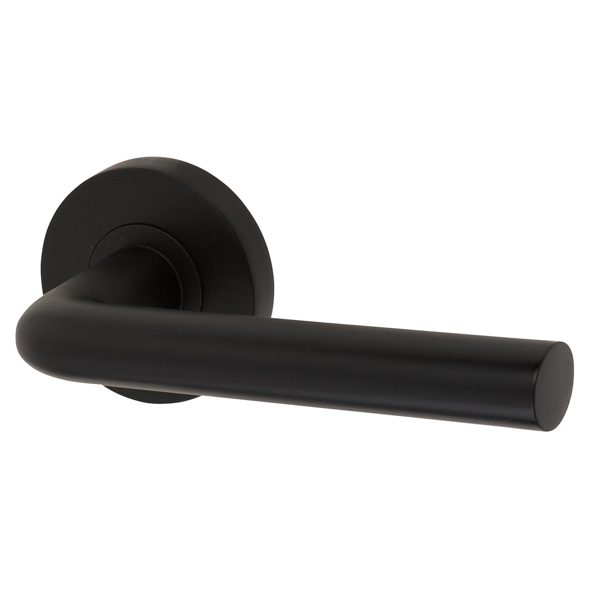 Matt Black Latch Door Handles on Rose Pack - Passage - Riva Range - view 2