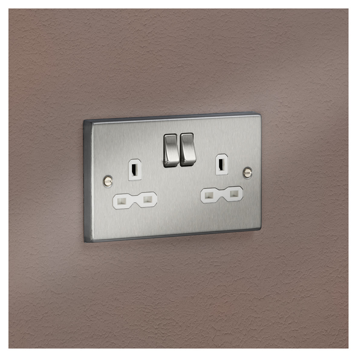 13A 2 Gang DP Switched Socket with Twin Earths - Brushed Chrome with White Insert - view 2
