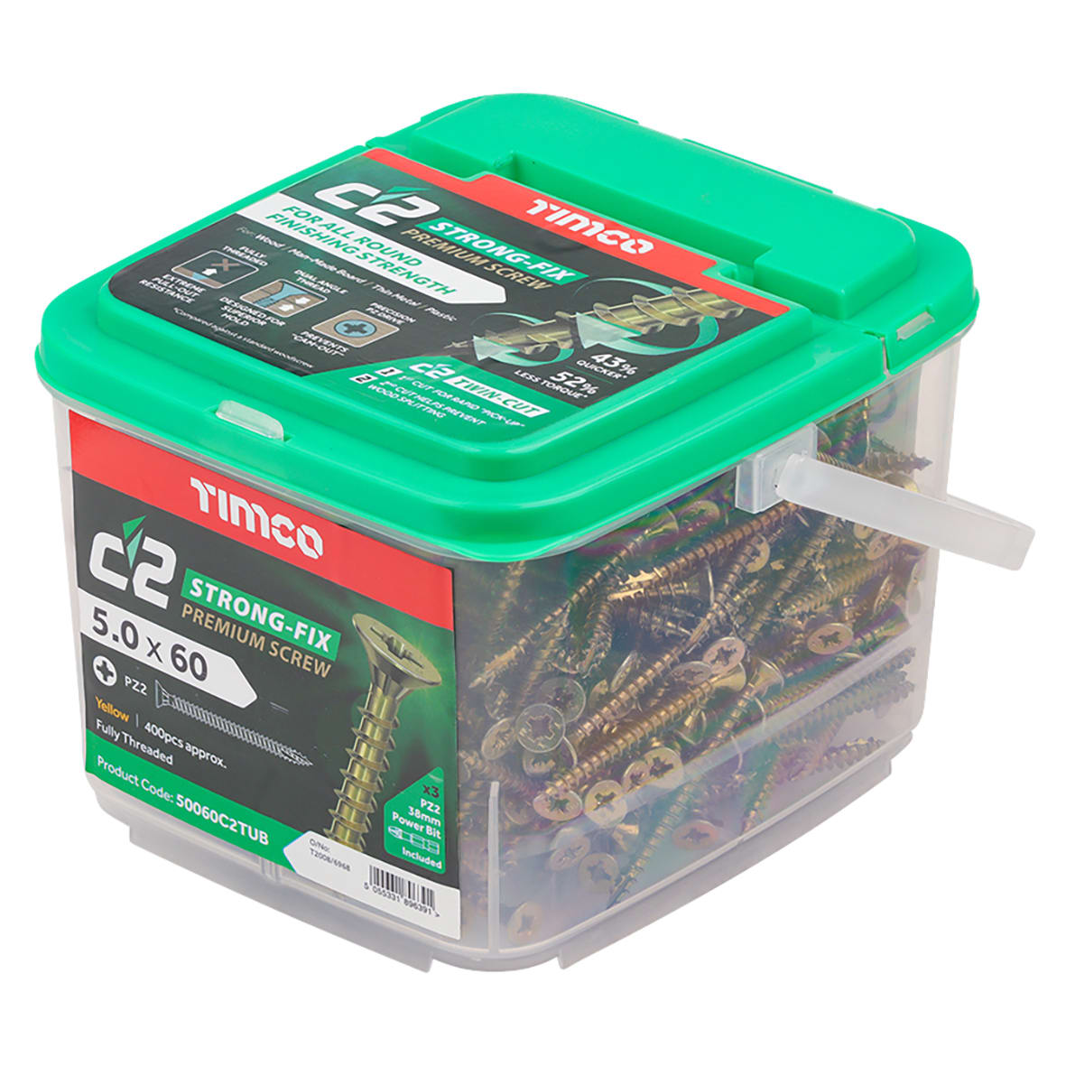 C2 Strong-Fix Pozi Double Countersunk Twin-Cut Wood Screws Tub - 5.0 x 60mm - Pack of 400 - view 4