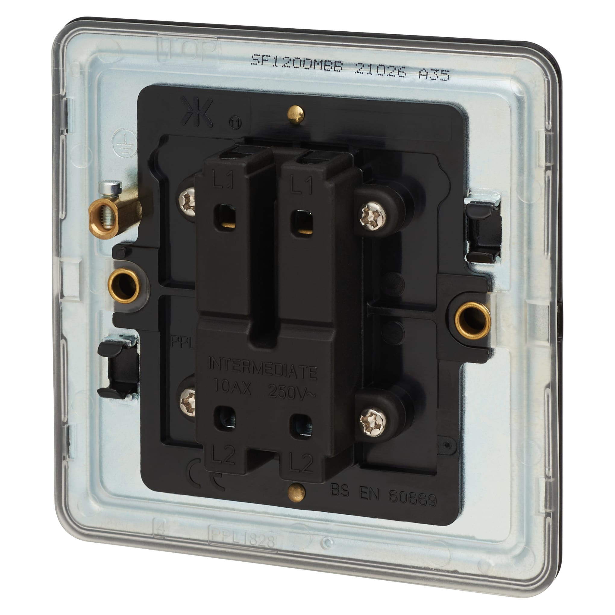 10AX 1 Gang Intermediate Screwless Flat Plate Light Switch - Matt Black - view 3