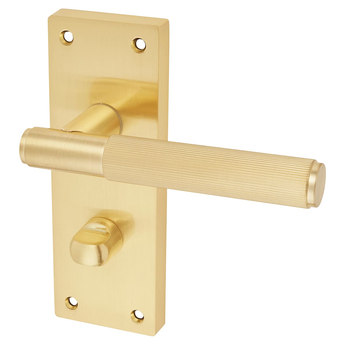 Satin Brass Lines Bathroom Door Handles Pack - Nova Range - view 2