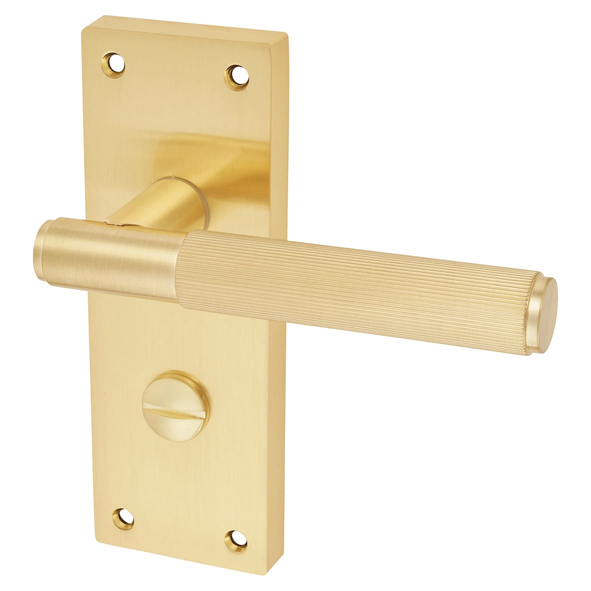 Satin Brass Lines Bathroom Door Handles Pack - Nova Range - view 3