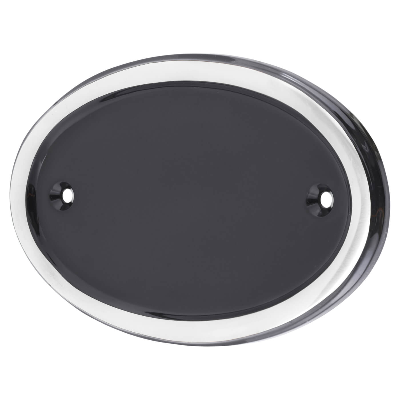 Screw Fix Door Numeral & Letter Blank Plate - 100 x 145mm - Oval - Polished Aluminium and Black - view 2
