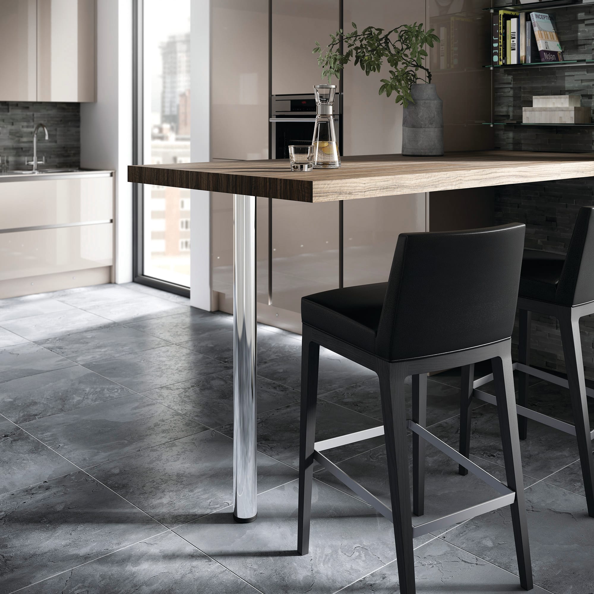Round Adjustable Worktop Support Breakfast Bar Table Leg - 60 x 870-895mm - Polished Stainless - view 2