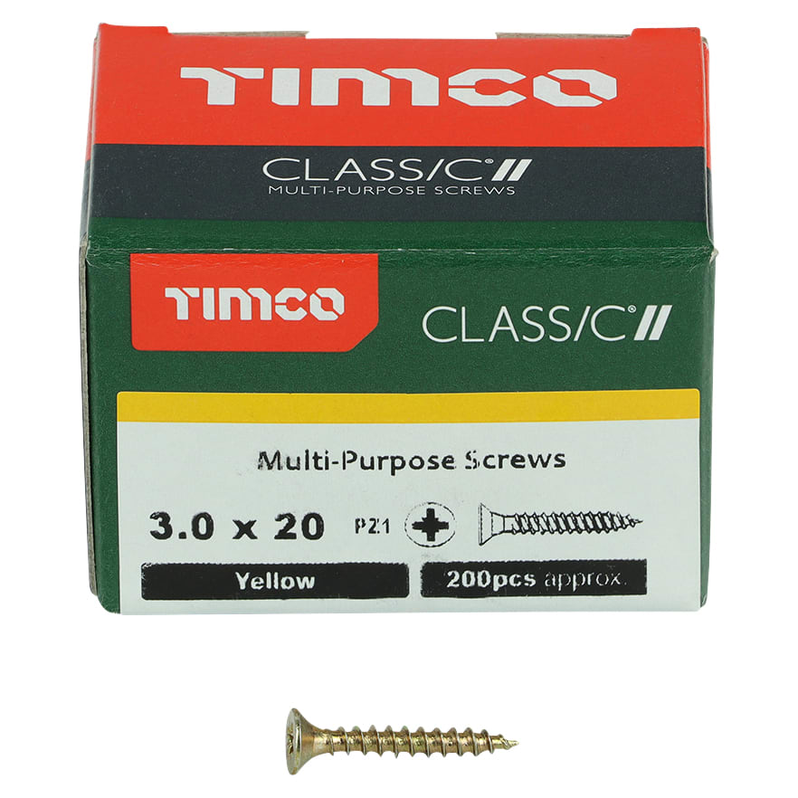 Classic Pozi Countersunk Wood Screws - 3.0 x 20mm - Yellow Zinc - Pack of 200 - view 3
