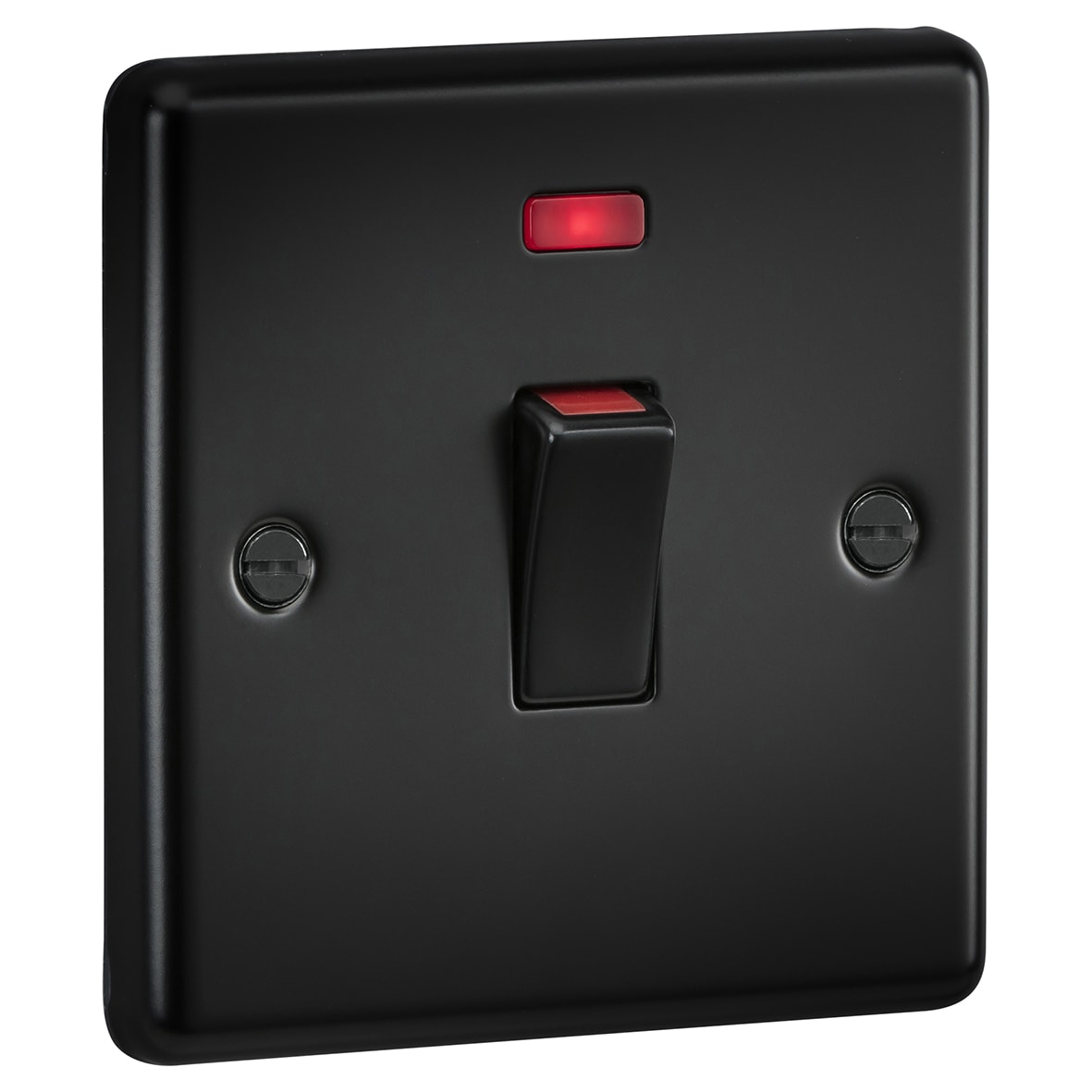 45A 1 Gang Round Edge Double Pole Cooker Switch with Neon - Matt Black - view 2