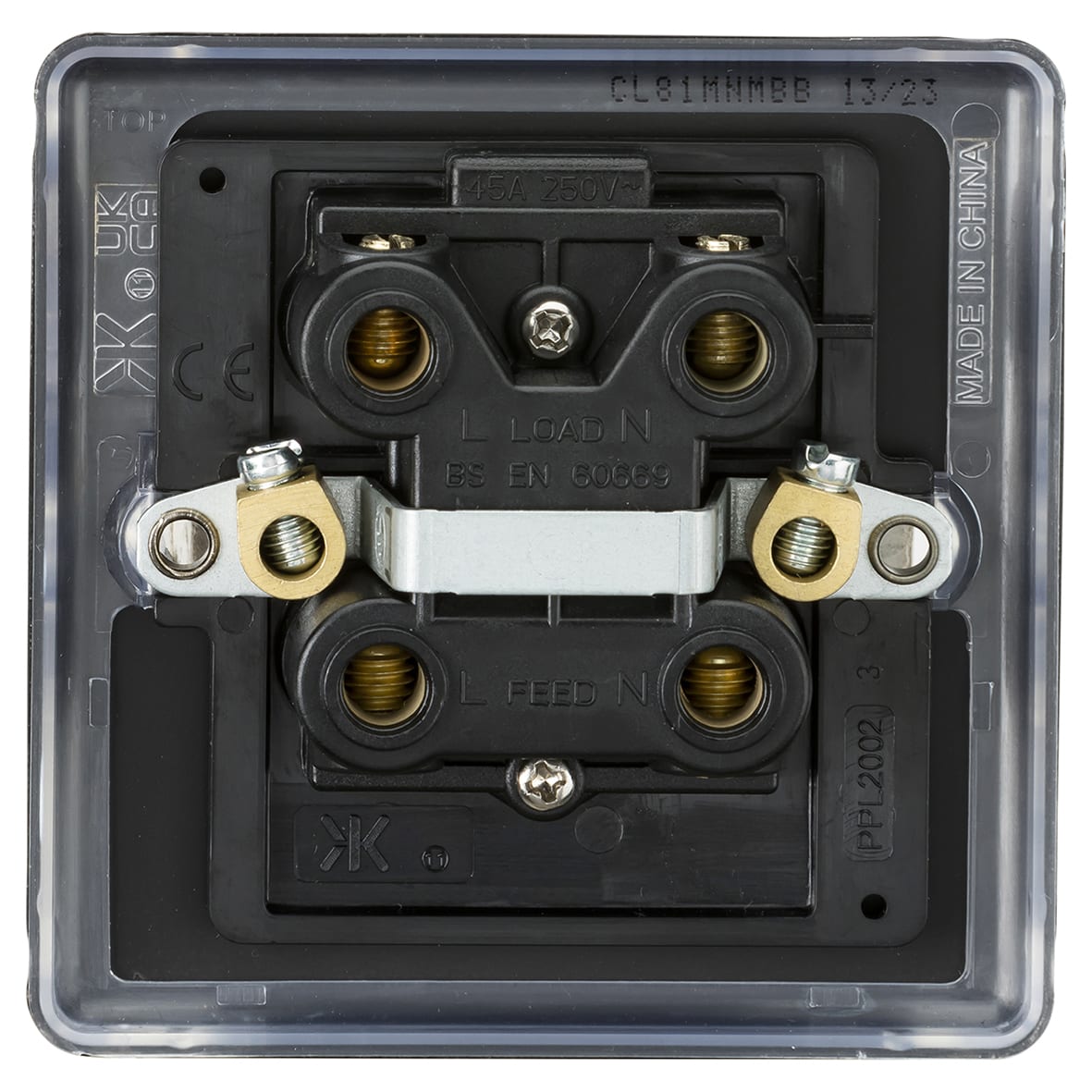 45A 1 Gang Round Edge Double Pole Cooker Switch with Neon - Matt Black - view 4