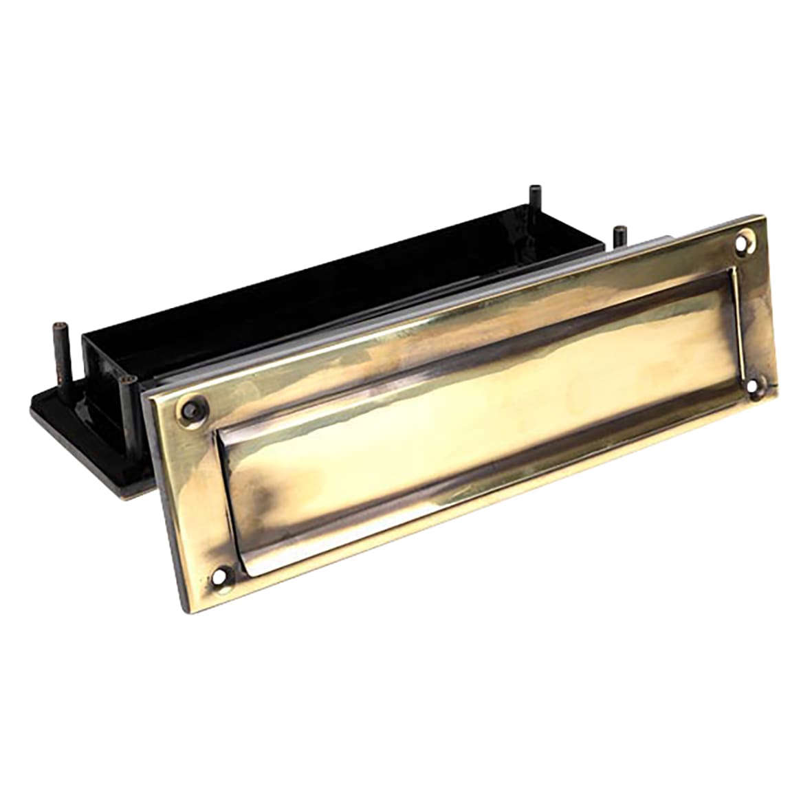 Traditional Letter Plate - 315 x 92mm - Door Thickness 42-72mm - Aged Brass - view 2