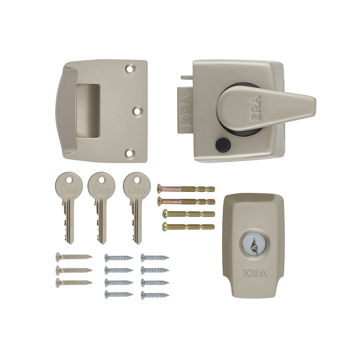 BS 3621:2007 Keyless Egress Nightlatch - 40mm Backset - Satin Nickel Case/ Cylinder - view 2