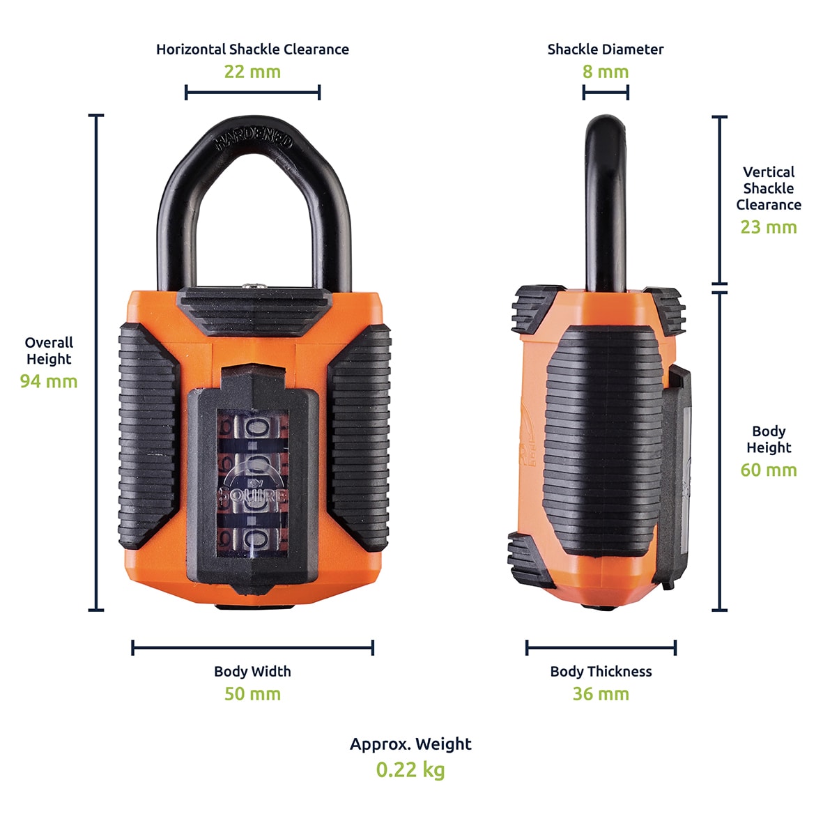 All Weather Combination Padlock - 50mm Body - 23 x 22mm Shackle - Orange - view 4