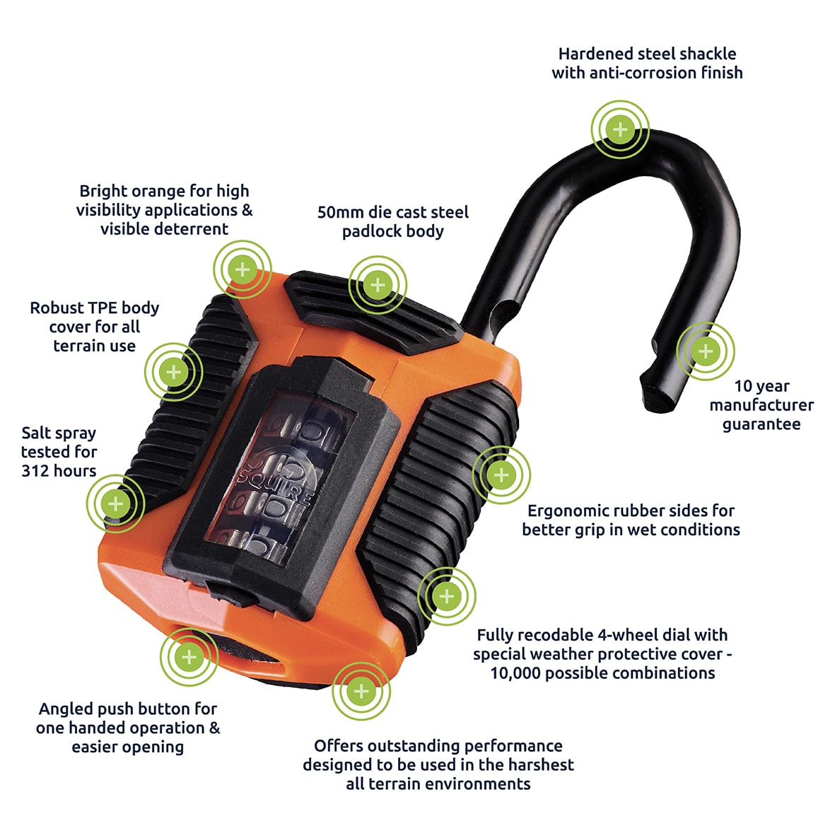 All Weather Combination Padlock - 50mm Body - 23 x 22mm Shackle - Orange - view 5