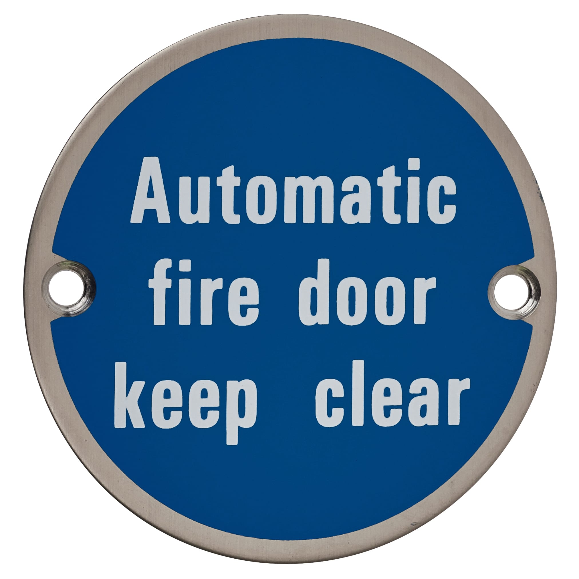 Automatic Fire Door Keep Clear Door Sign - 75mm Diameter - Satin Stainless Steel - view 2