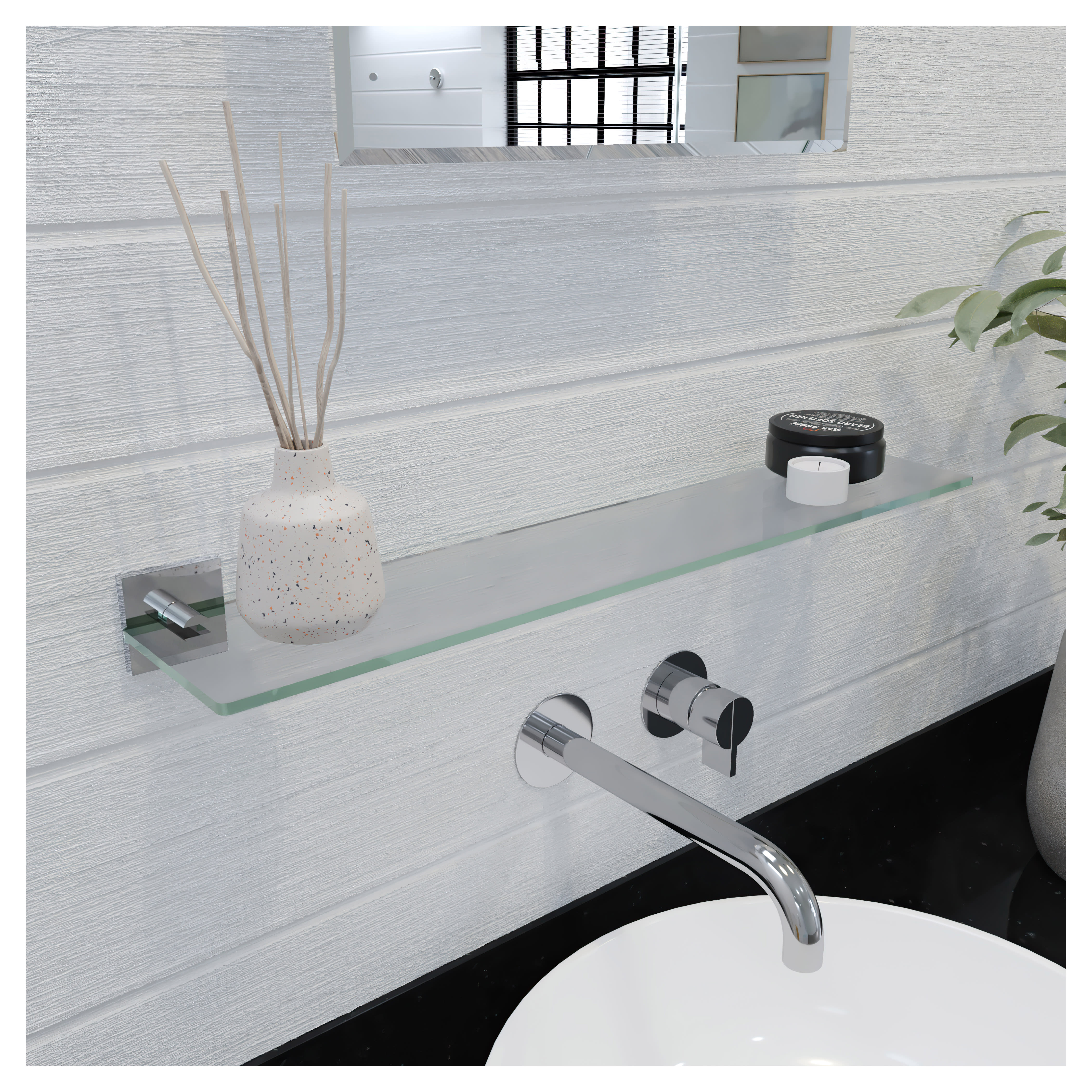 Chester Glass Shelf - 590 x 132.5mm - Polished Chrome - view 3